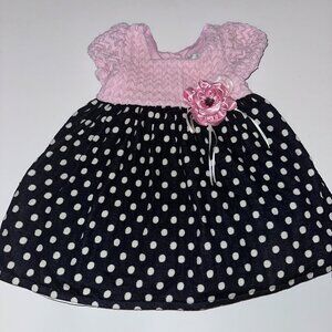 Spring Dress Pink & Black Baby Girl 18 Months, Rare Editions polkadots Easter